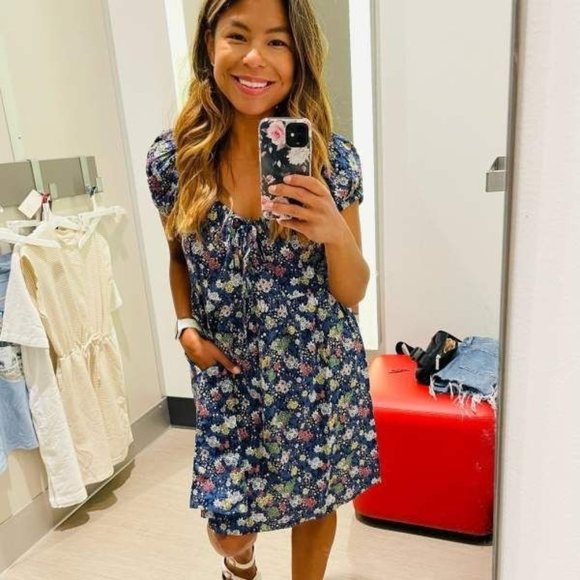 Universal Thread Women's Dress Medium Mini Short Sleeve Blue Floral Scoop New - Picture 6 of 12